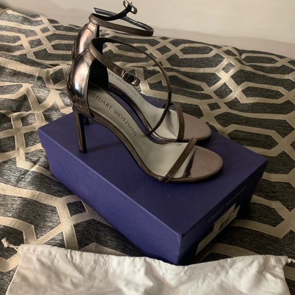 Stuart Weitzman Nudistsong Sandals 100mm Pewter Glass - Picture 5 of 7